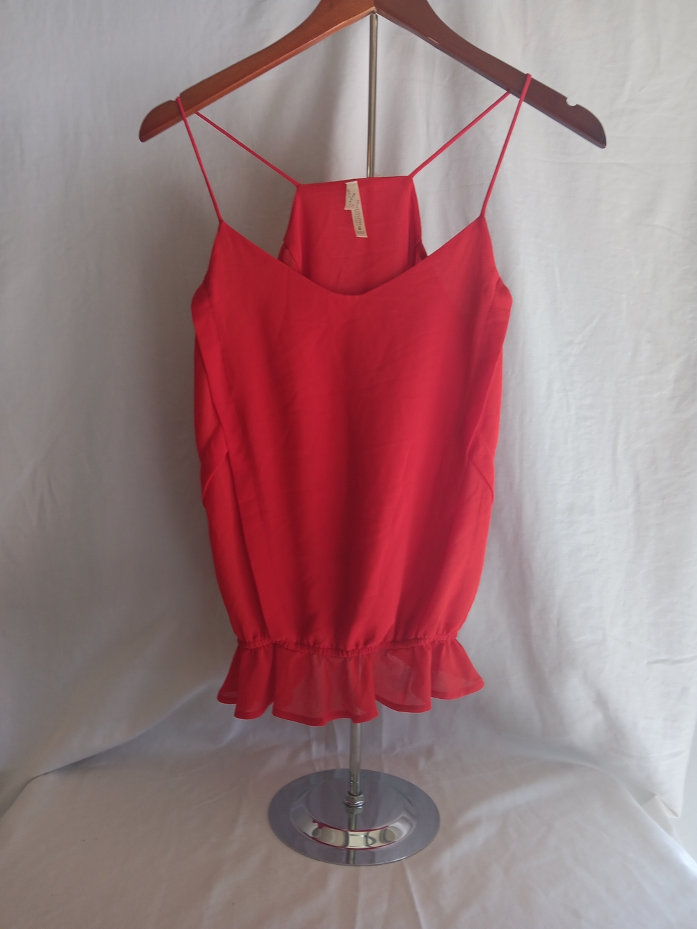 Red Spaghetti-Strap Ruffle-Hem Women's Top